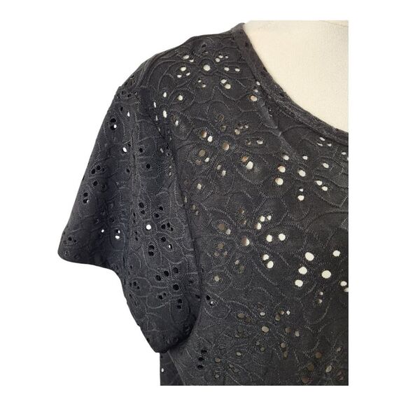 Nanette Lepore Large Black Short Sleeve Top Eyelet Floral Embroidery Peplum - Picture 8 of 14